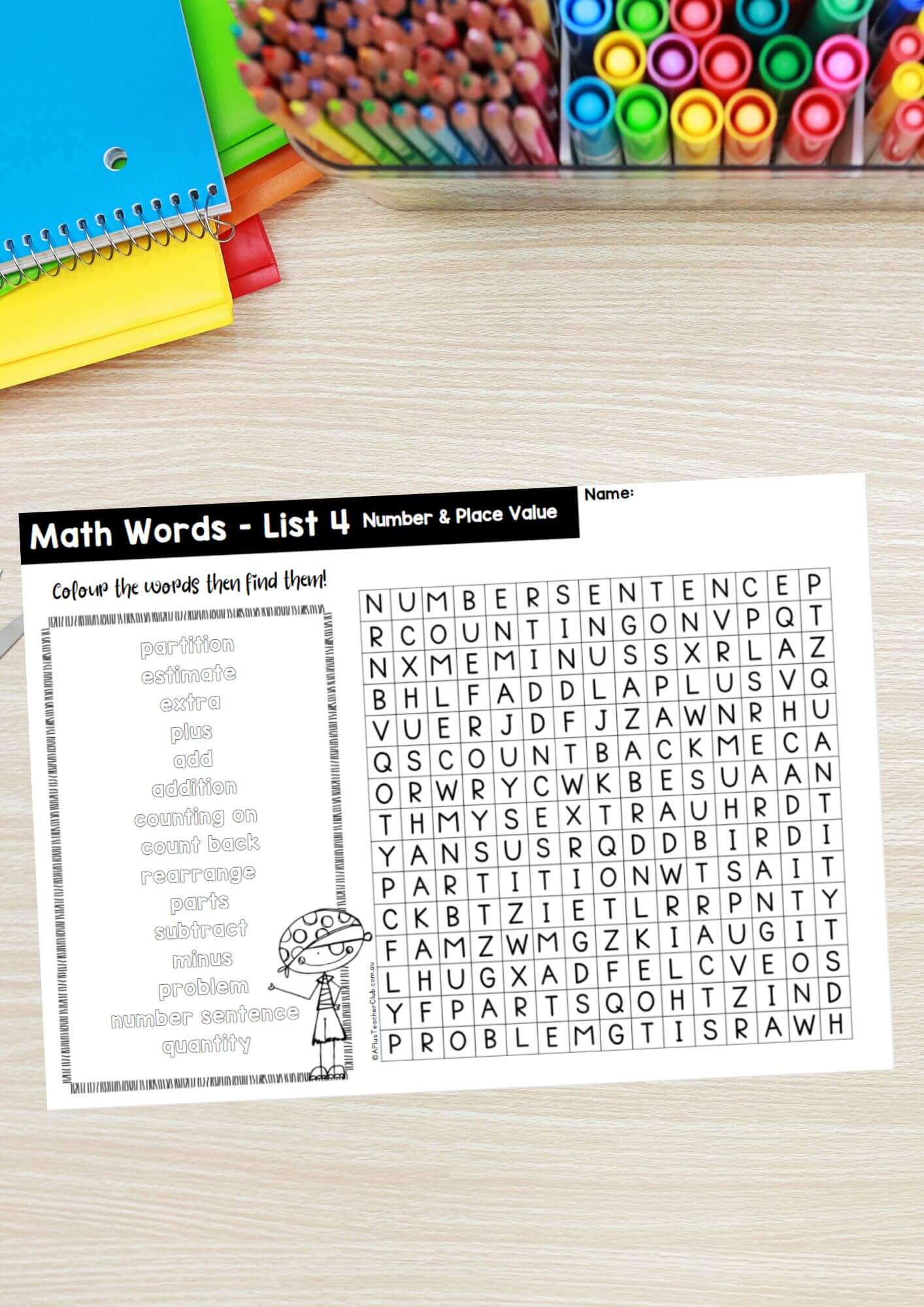 Year 1 Math Vocab Wordsearch Number & Place Value List 4