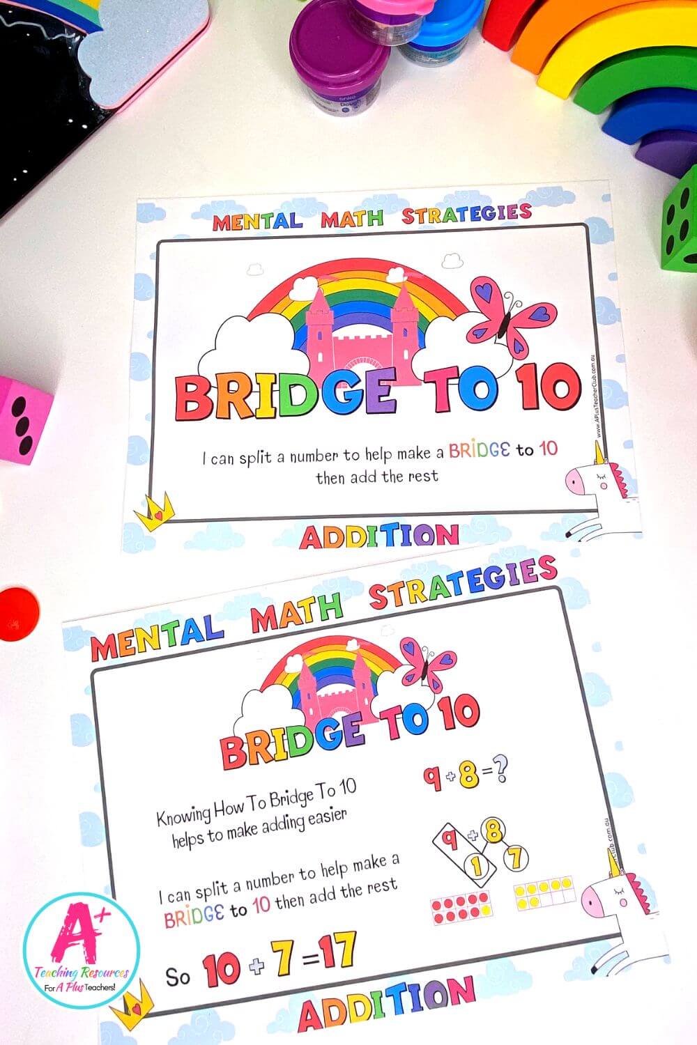 Bridging To 10 Mental Maths Strategy Posters - Rainbow Theme