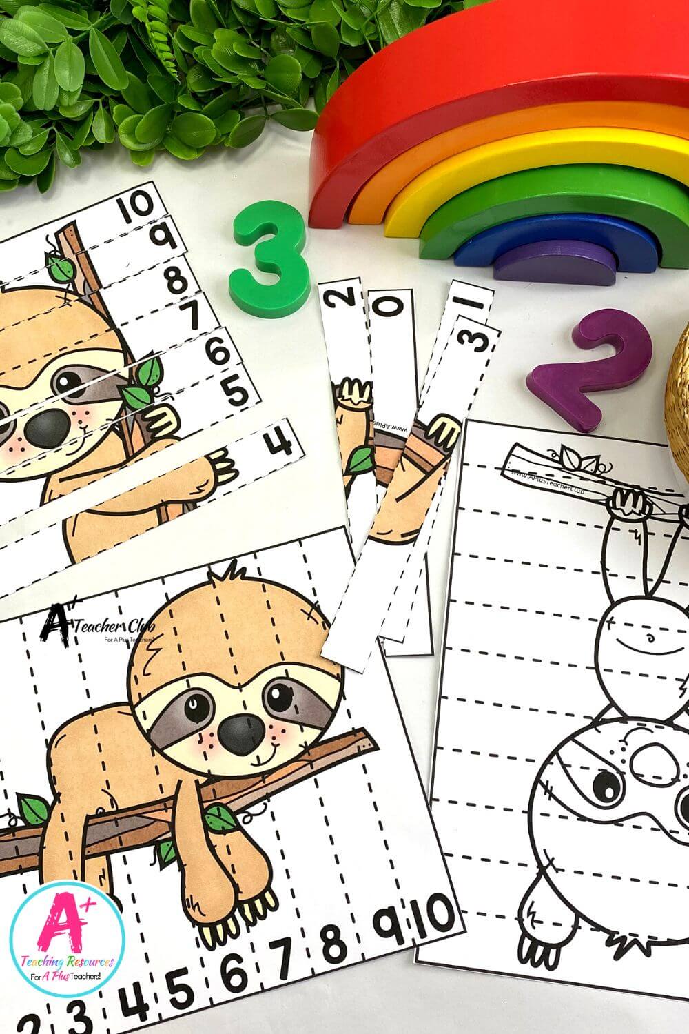 Number Sequence 0-20 Sloth Strip Puzzles