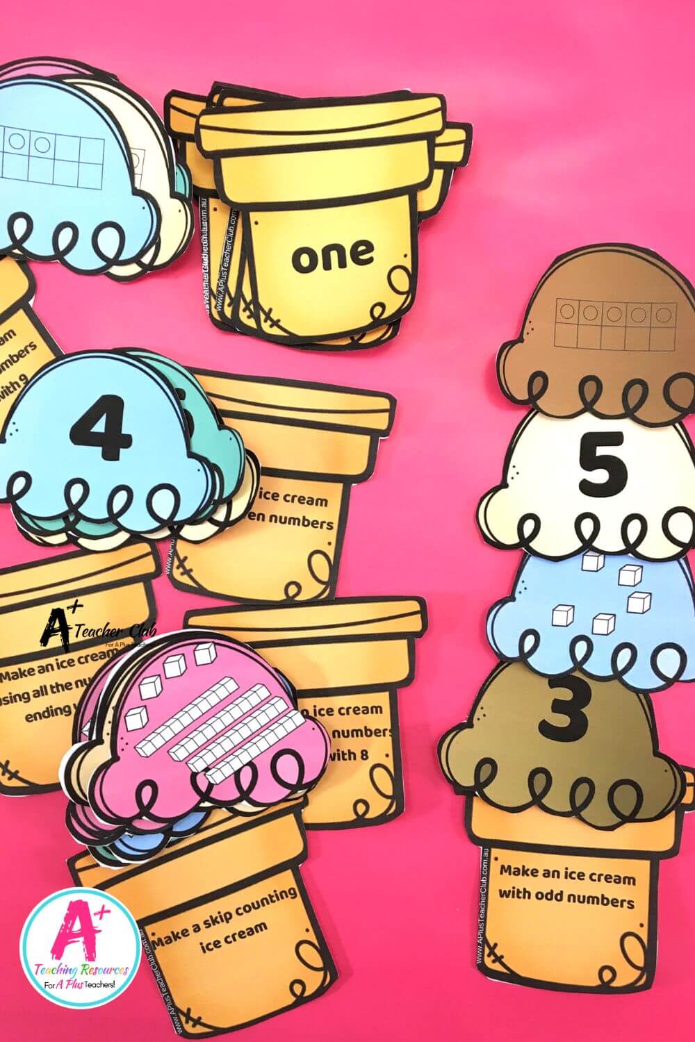 Number Recognition 0-20 Ice Creams Task Cards Set