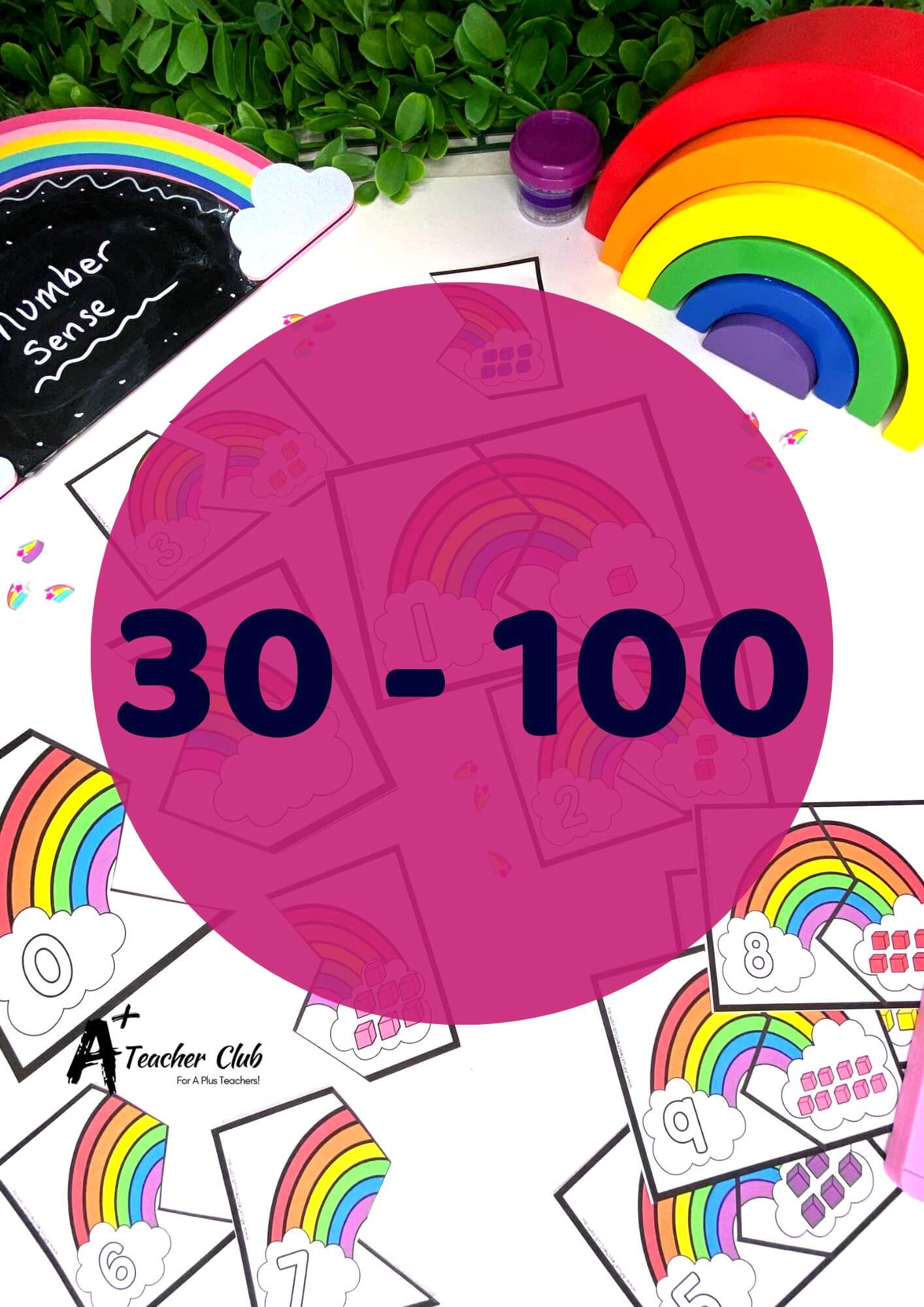 Rainbow Number Sense Puzzles 30-100 Base 10
