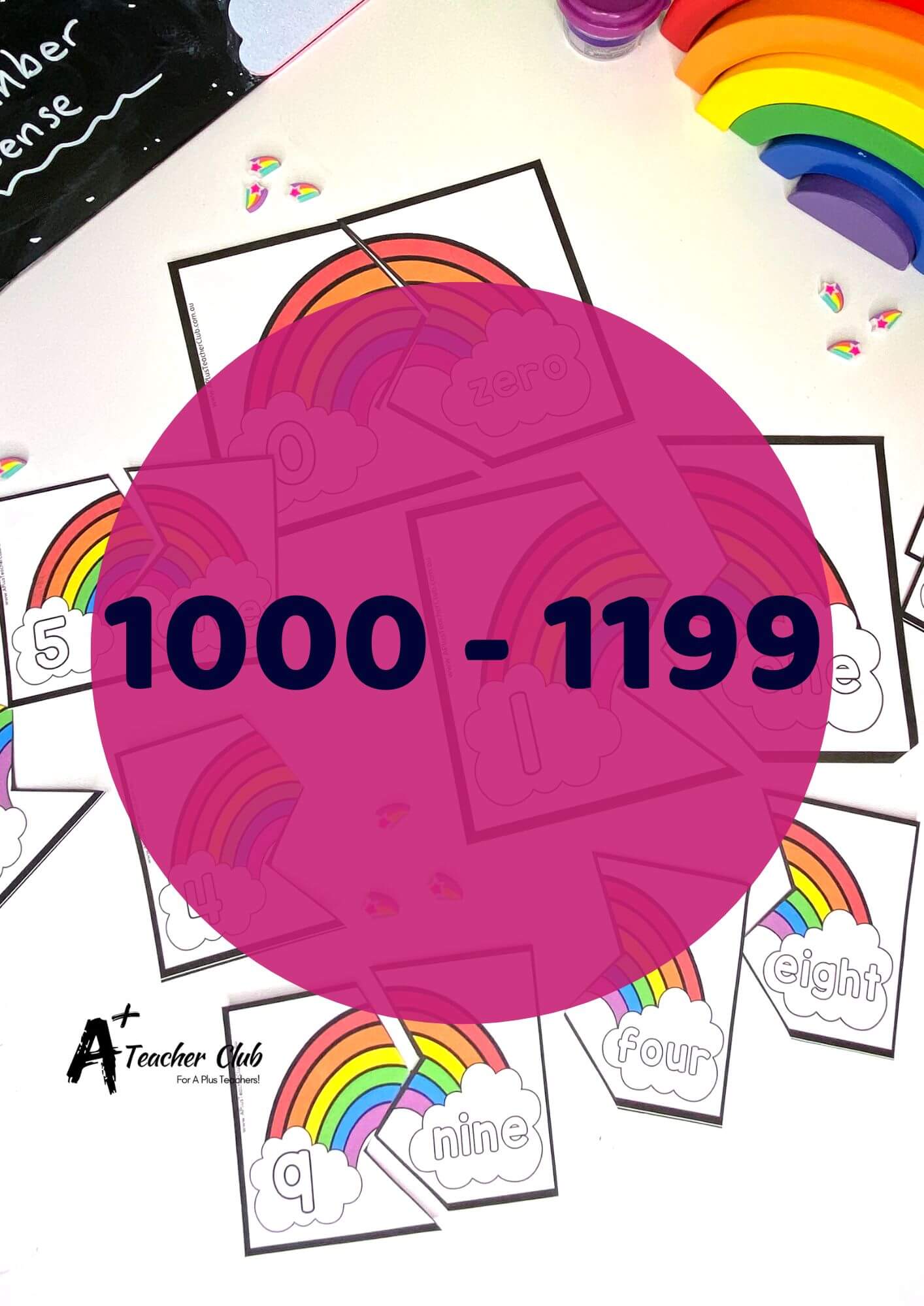 Rainbow Number Sense Puzzles 1000-1199 Number Names