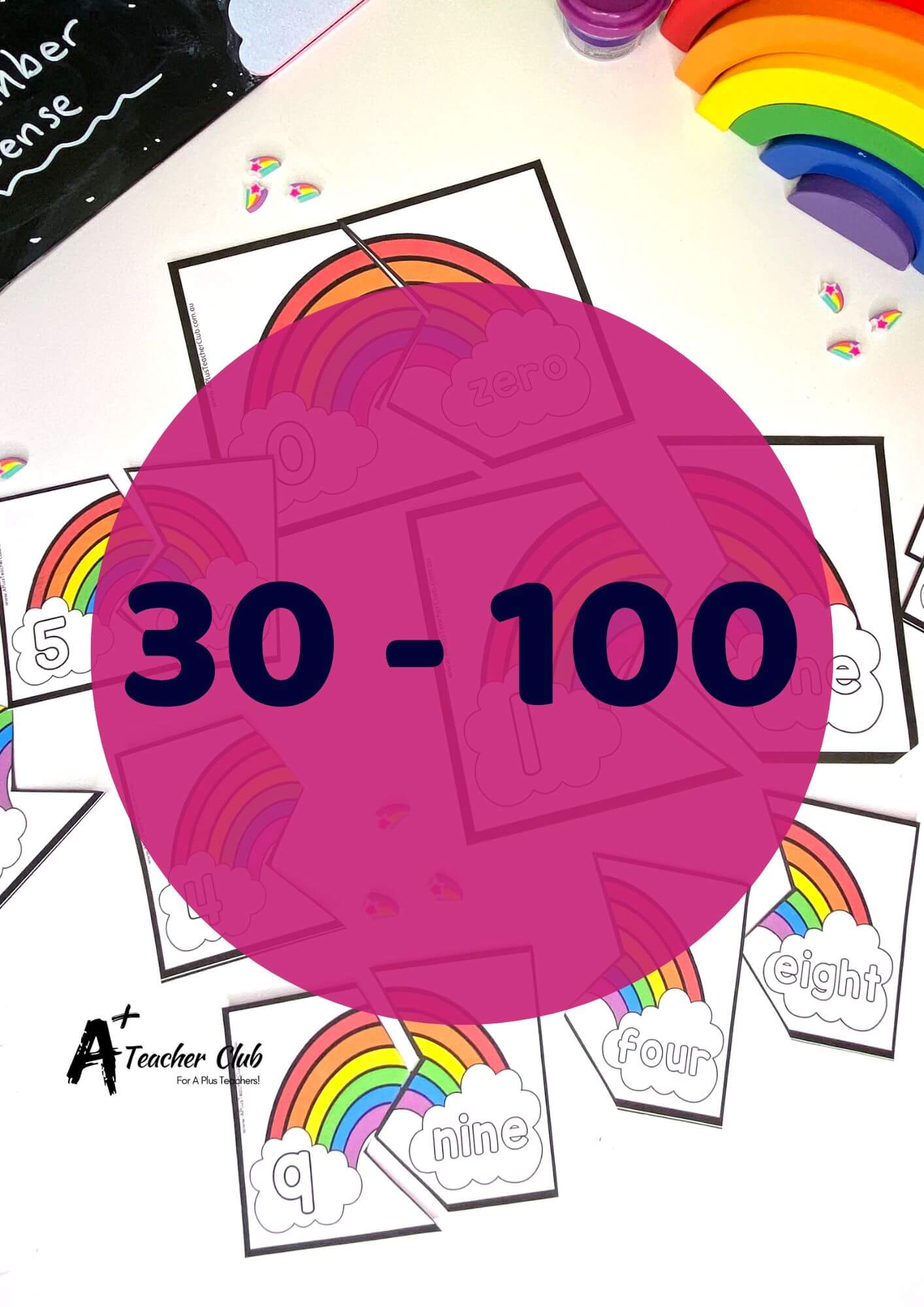 Rainbow Number Sense Puzzles 30-100 Number Names