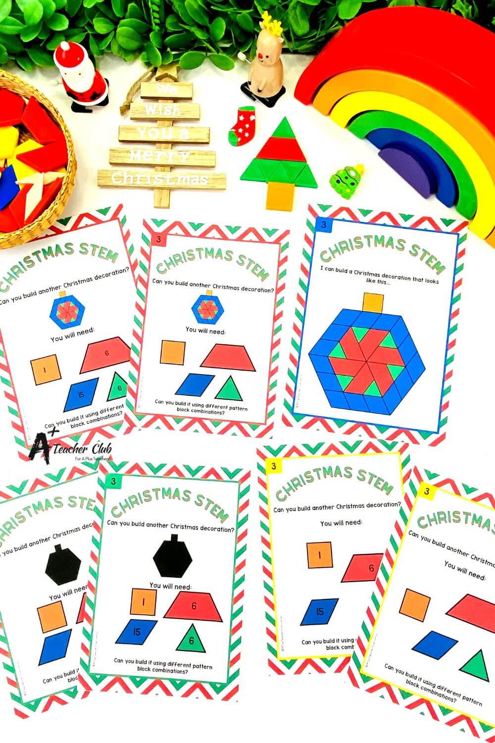 Christmas Pattern Blocks Mat Printable STEM Task Cards