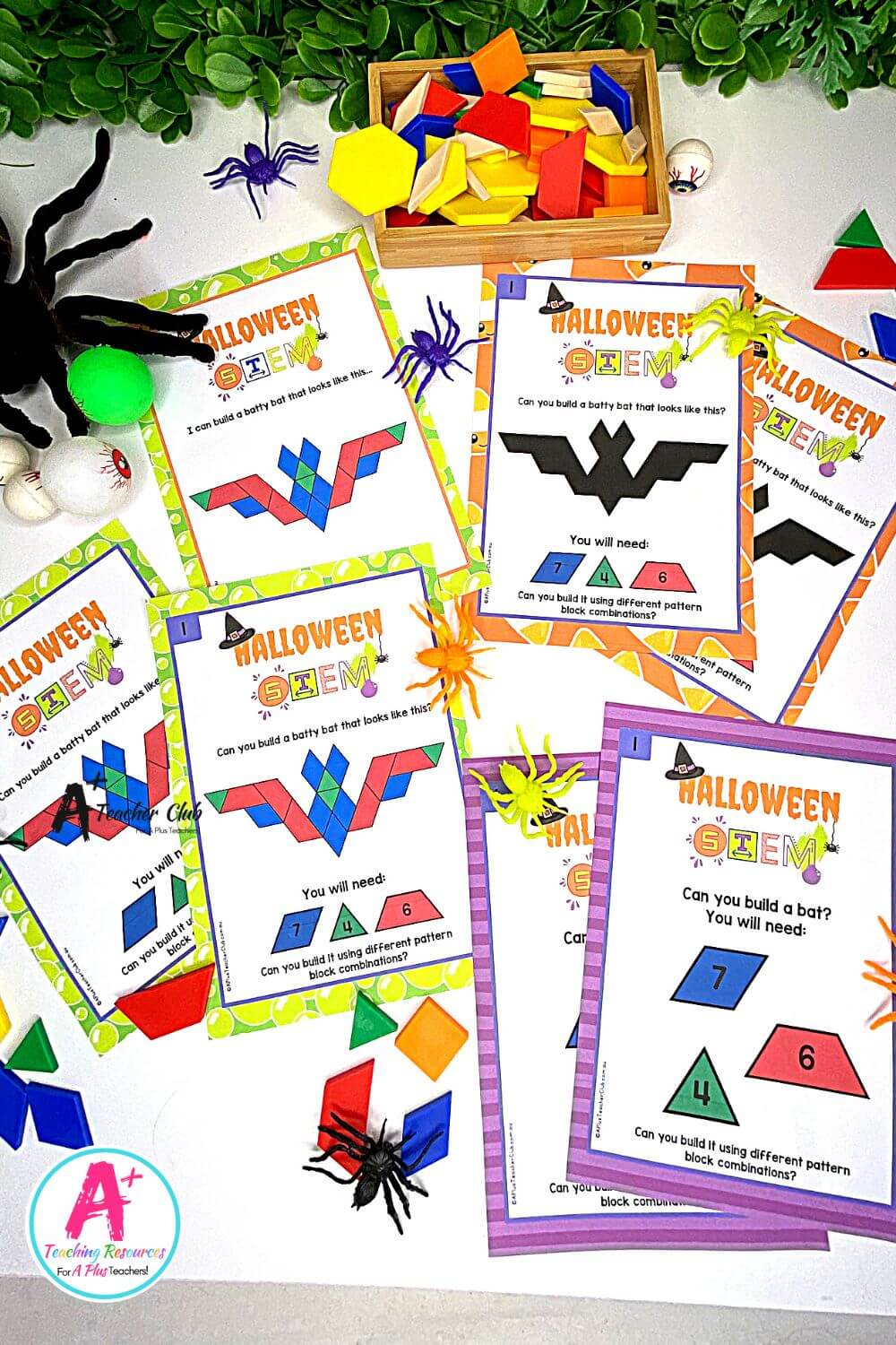Halloween Pattern Blocks Mat Printable STEM Task Cards