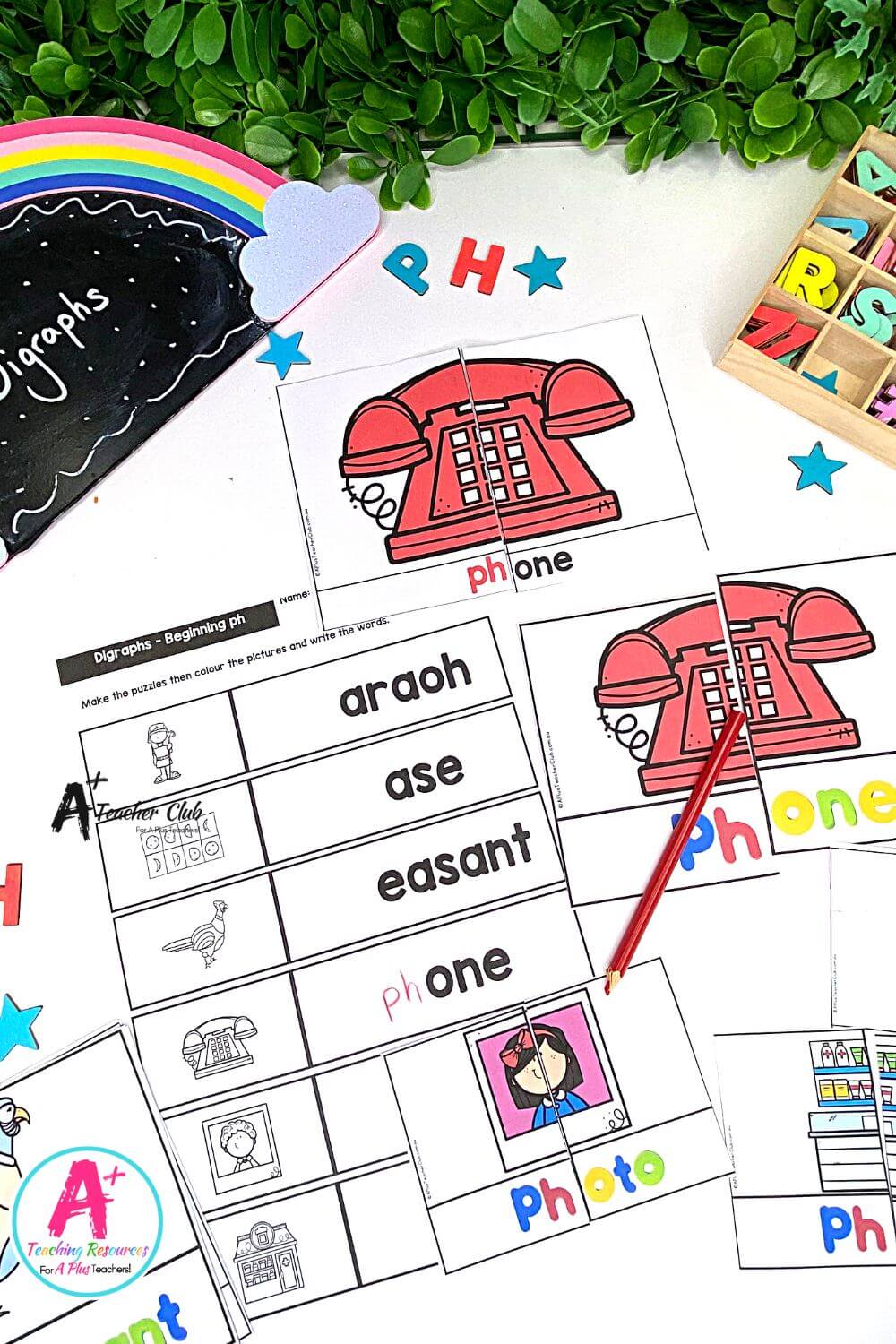 Initial ph Digraph Activities 2 Piece Colour Puzzles