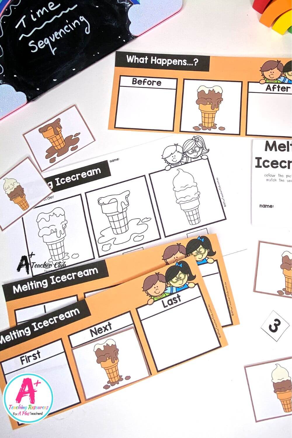 3-Step Sequencing Everyday Events - Melting Icecream Activities Pack