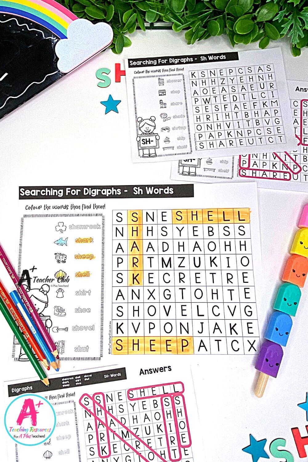 Initial sh Digraph Activities Word Search