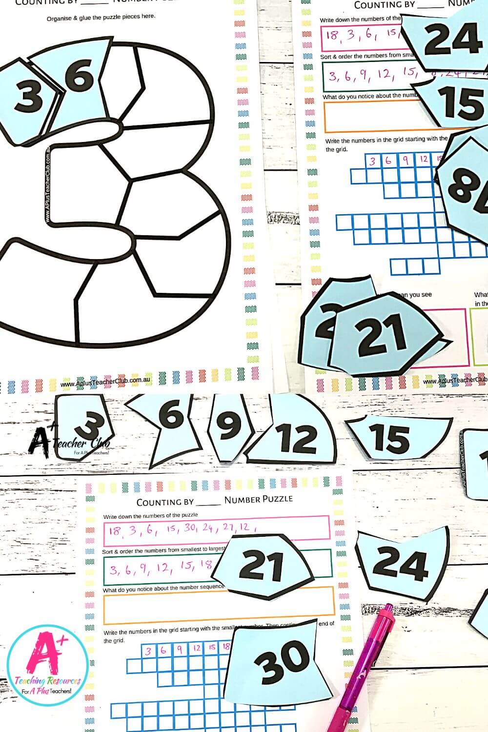 Skip Counting Number Puzzles Worksheets
