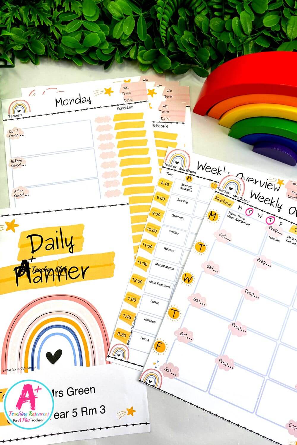 Editable Classroom Teacher Planner Boho Rainbow