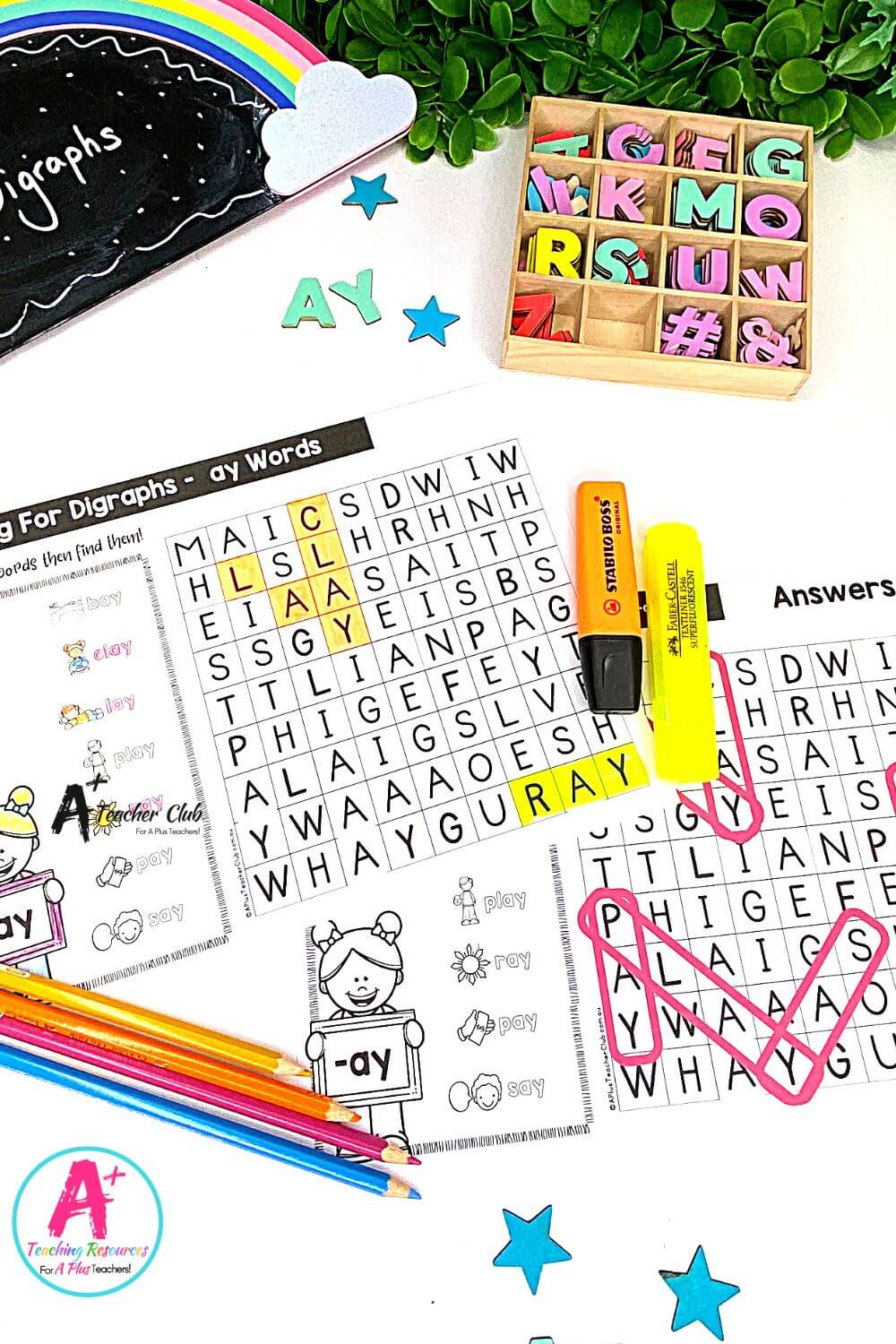 ay Vowel Digraph Activities Word Search