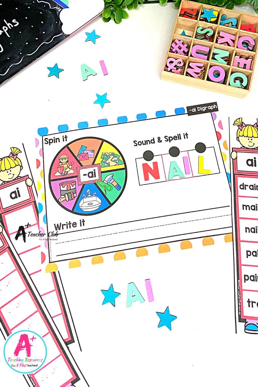 ai vowel Digraph Activities Spin & Spell