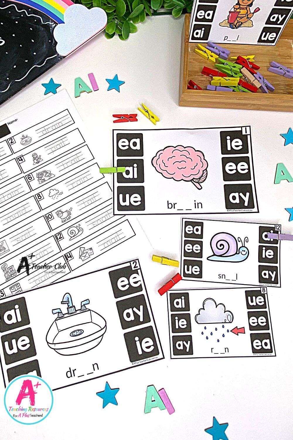 ay Vowel Digraph Activities Clip Cards