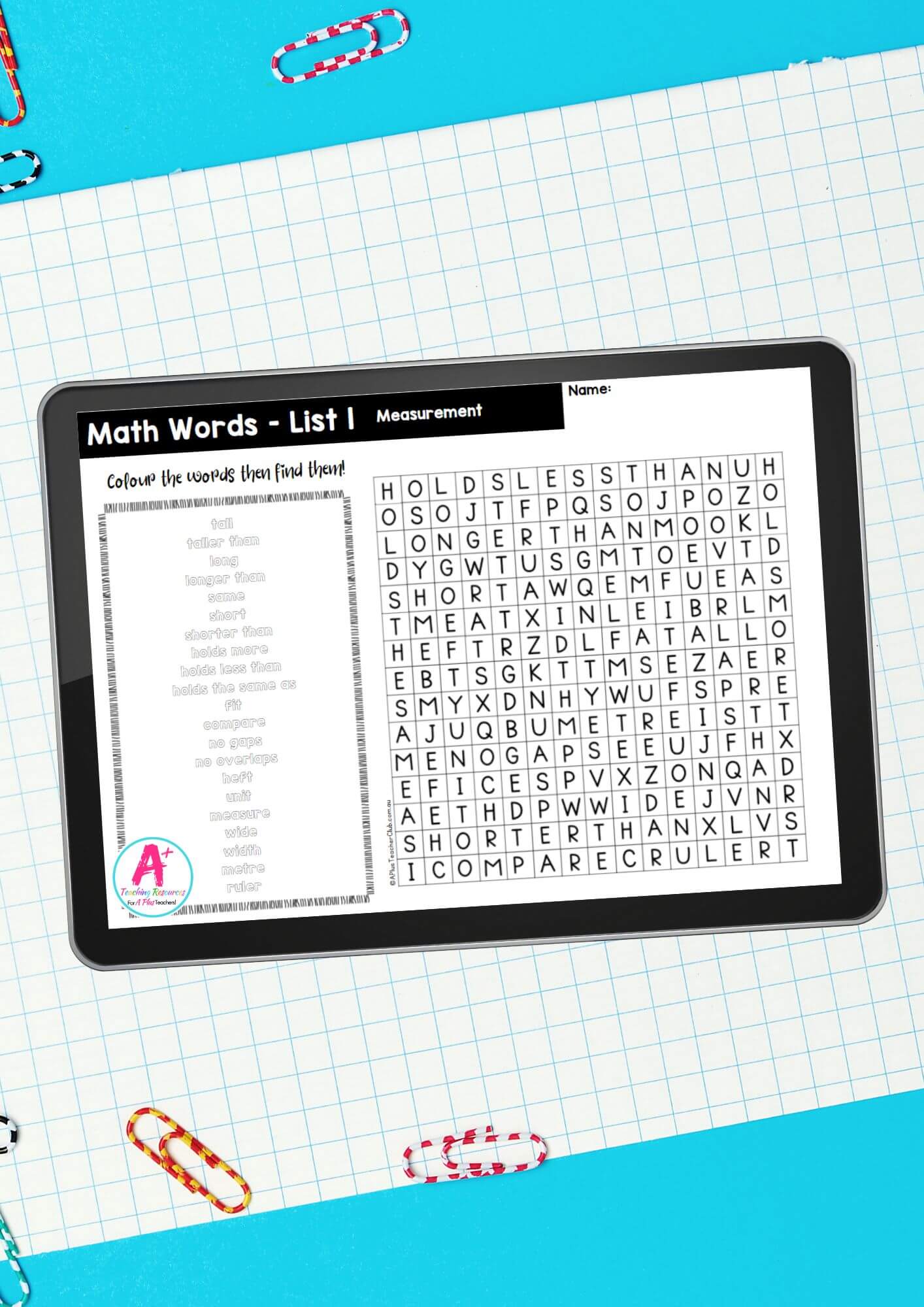 Year 1 Math Vocab Wordsearch POWERPOINT Measurement & Geometry