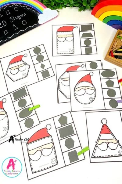 2D Shapes Match & Clip it Cards - Santa