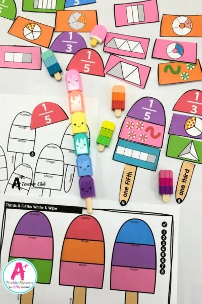Fractions - Thirds & Fifths - Popsicle Puzzles
