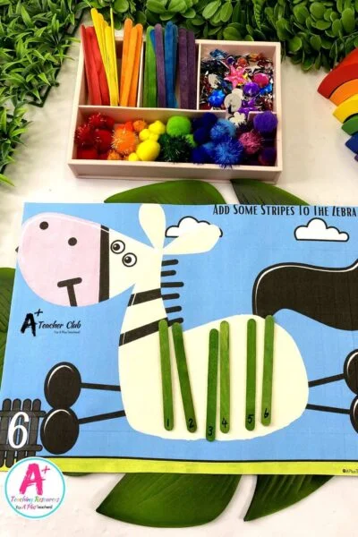 Fine Motor Pop Sticks - Counting Zebra