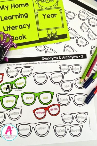 Literacy Worksheets - Letter Formation - Antonyms - Synonyms Sunnies