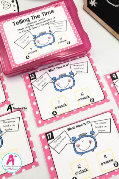 Telling Time Task Cards Set 2 - Matching O Clock Times Words To Images