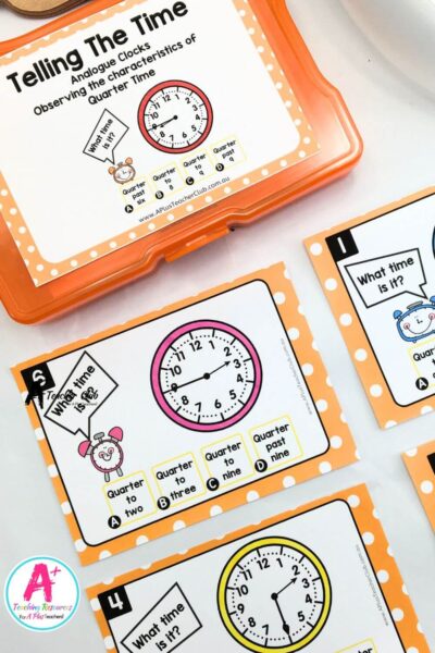 Telling Time Task Cards Set 7 - Matching Analog clocks to Times -Quarter Time & Half Past