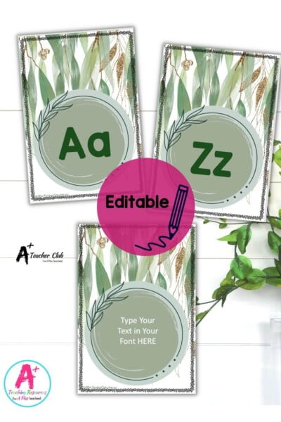 Eucalyptus Decor Literacy A-Z Flash Cards Editable