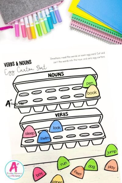 Parts Of Speech - Sorting Activity - Eggs in Cartons Worksheets