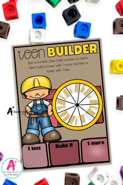 Teen Numbers - Spin & Build 1 More & 1 Less Mats - Construction Theme