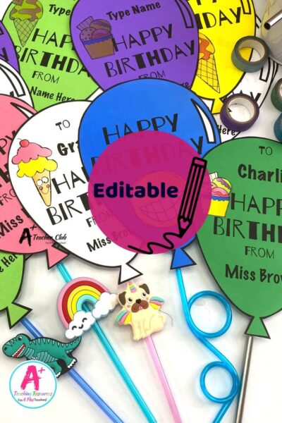 Rainbow Colours Student Gift Balloons Editable