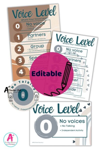 Boho Classroom Decor Voice Levels Posters Editable