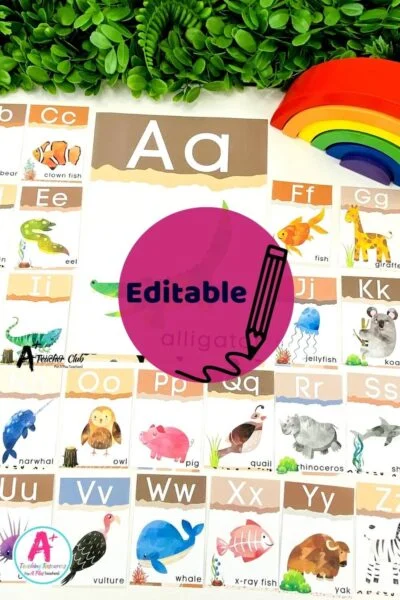 Boho Decor Literacy A-Z Animals Editable