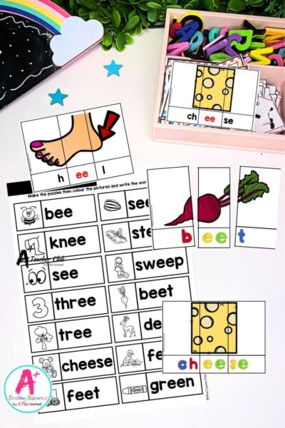 ee Vowel Digraph Activities Colour 3 Piece Puzzles