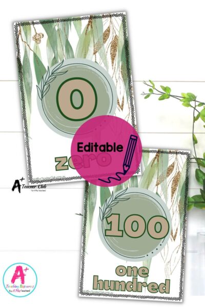 Eucalyptus Decor Maths Digits & Words 0-100 Posters Editable