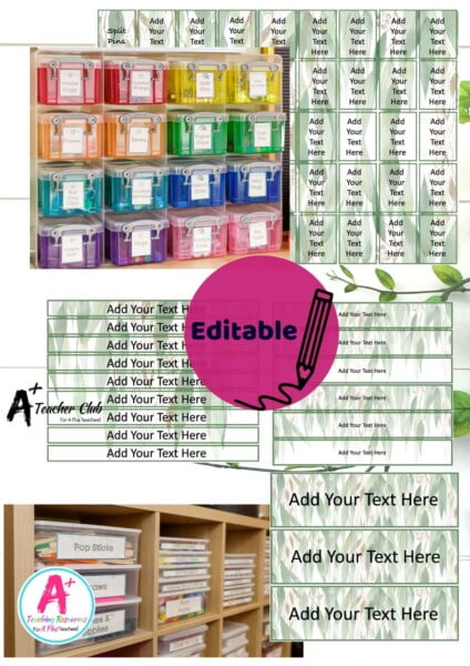 Eucalyptus Classroom Organization Box Labels Editable