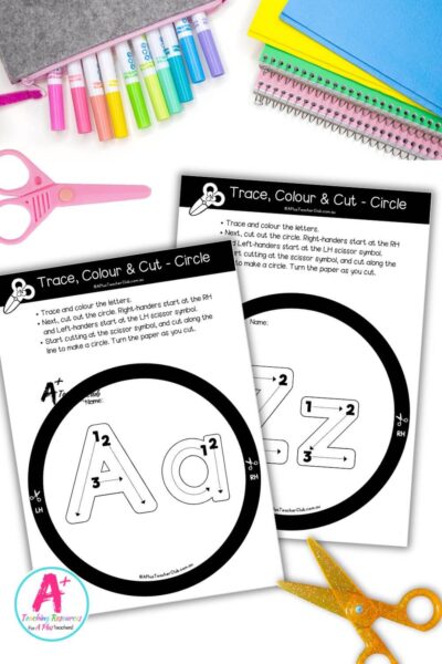 Fine Motor- Cutting Skills - Shapes - Circle - Letters a-z