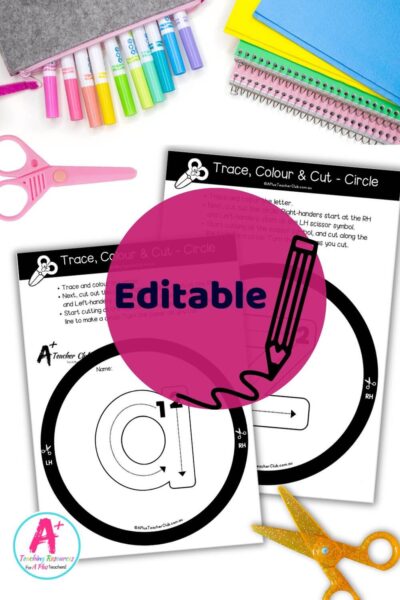 EDITABLE Fine Motor- Cutting Skills - Shapes - Circle - LOWERCASE a-z