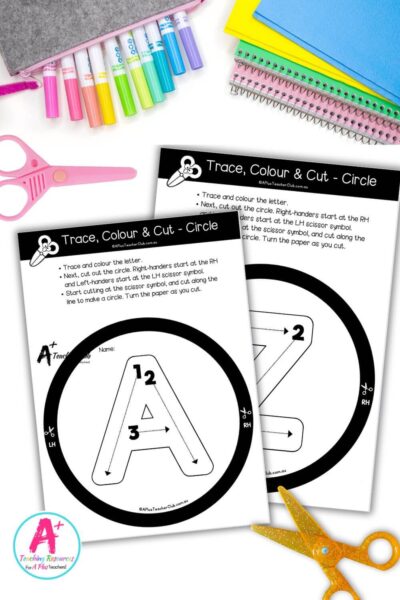 Fine Motor- Cutting Skills - Shapes - Circle - UPPERCASE A-Z