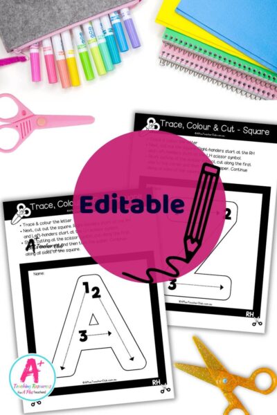EDITABLE Fine Motor- Cutting Skills - Shapes - Square - UPPERCASE A-Z