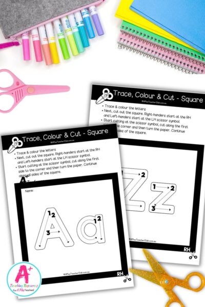 Fine Motor- Cutting Skills - Shapes - Square - LETTERS A-Z