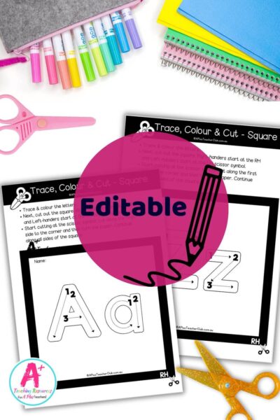 EDITABLE Fine Motor- Cutting Skills - Shapes - Square - LETTERS A-Z
