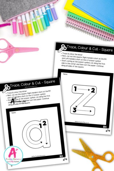 Fine Motor- Cutting Skills - Shapes - Square - LOWERCASE a-z