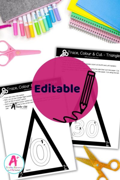 EDITABLE Fine Motor- Cutting Skills - Numbers 1-20 - Shapes - Triangle - DIGITS