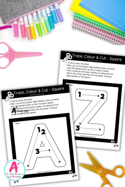 Fine Motor- Cutting Skills - Shapes - Square - UPPERCASE A-Z