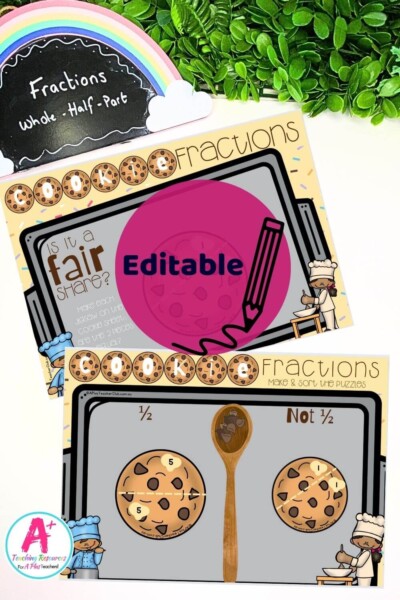 Editable Fraction Halves & Quarters Cookie Puzzles