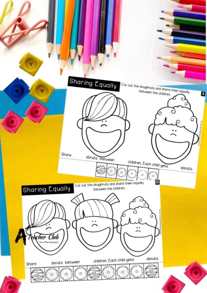 Donuts Equal Share Cut & Stick Worksheets