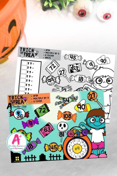 Halloween Trick or Treat Multiplication Facts Spinner Games