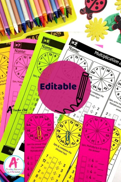 Fact Fluency - Multiplication & Division - Spinner Facts Worksheets Editable