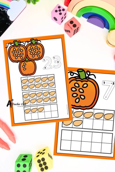 Pumpkins Math Mats digits 0-30 Ten frames (Filled) - Letter Font