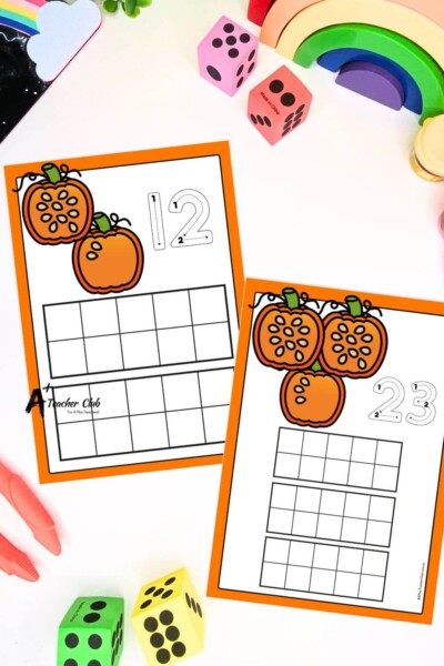 Pumpkins Math Mats digits 0-30 Ten frames (Empty) - Letter  font