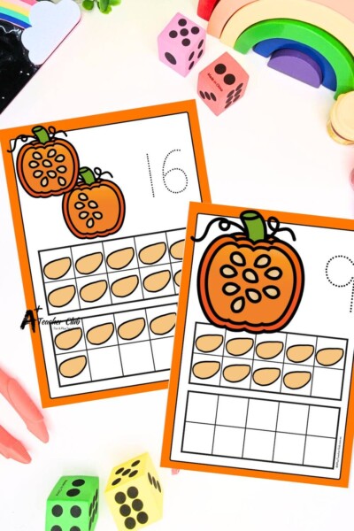 Pumpkins Math Mats digits 0-30 Ten frames (Filled) - Trace font