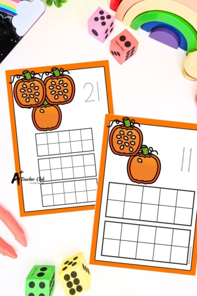 Pumpkins Math Mats digits 0-30 Ten frames (Empty) - Trace font